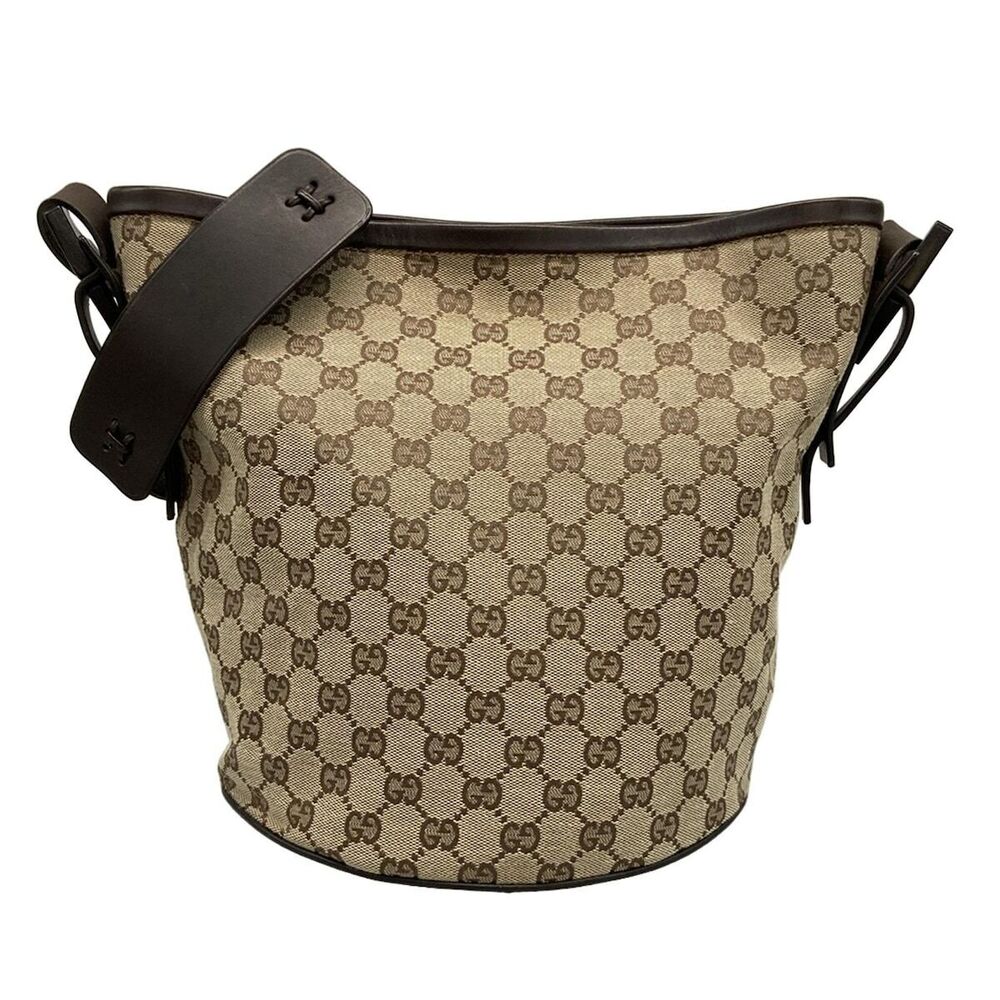 GUCCI GG Tote Bag Dark Brown Beige Leather